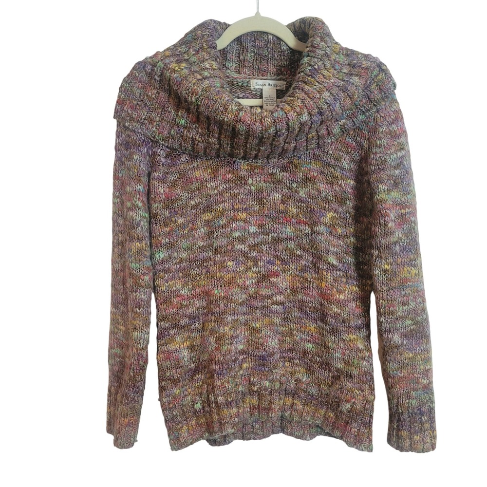 Susan‎ Bristol Womens Wool Blend Chunky Cowl Neck Multicolor Knit Sweater Large